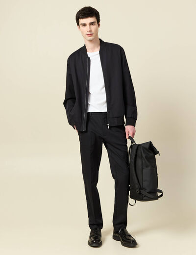 Blouson zipp&eacute; col teddy noir homme