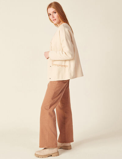 Veste droite boutonnée creme femme