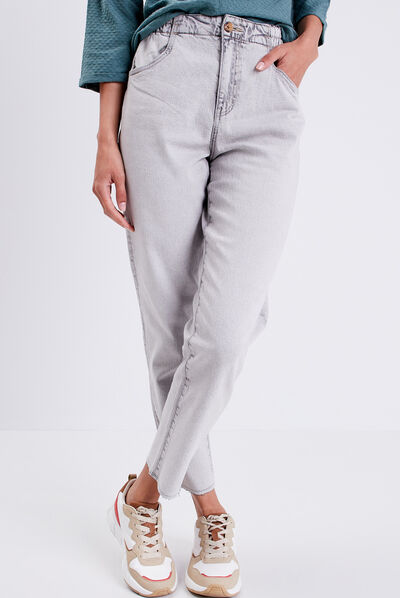 Jeans mom taille haute denim snow gris femme