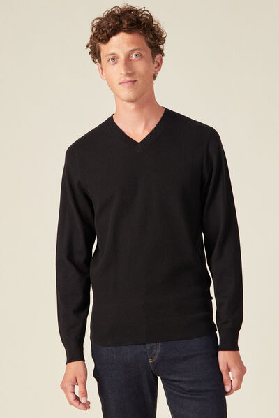 Pull col en V éco-responsable noir homme