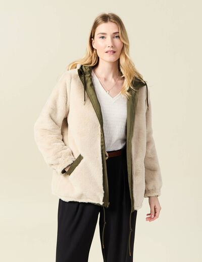 Parka r&eacute;versible vert kaki femme
