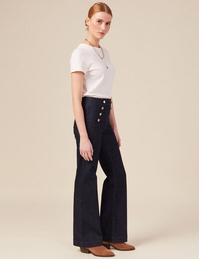 Jeans flare à pont denim brut femme