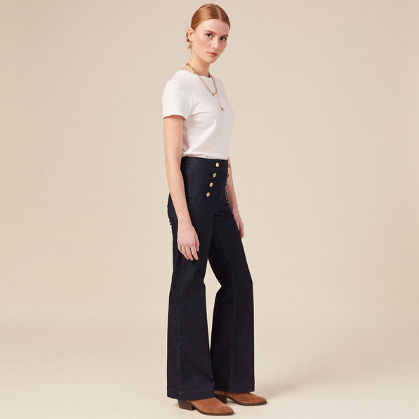 Jeans flare à pont denim brut femme