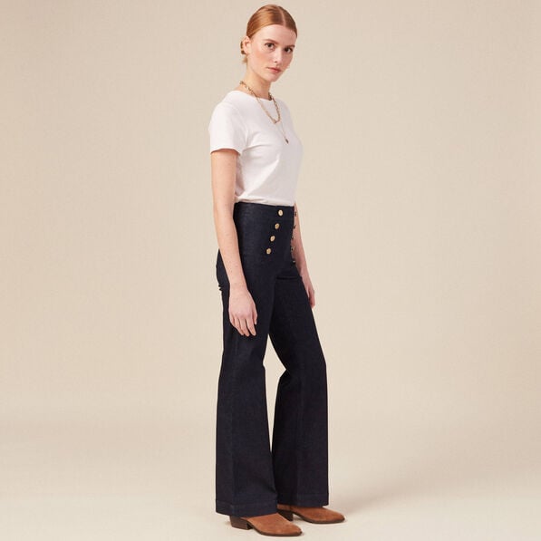 jeans flare a pont denim brut femme Jeans flare à pont denim brut femme