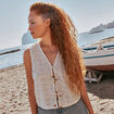Gilet sans manches noué ecru femme