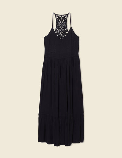 Robe midi évasée fluide noir femme