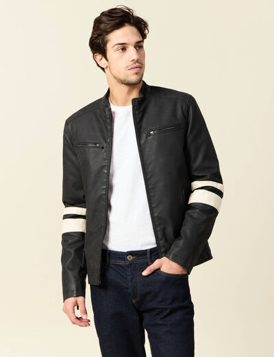 Blouson motard simili cuir noir homme