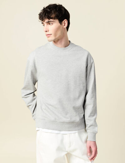 Sweat col rond manches longues en coton gris homme