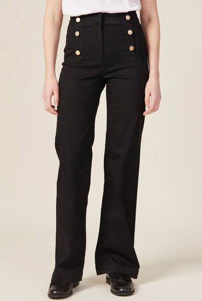 Jeans flare à pont denim noir femme
