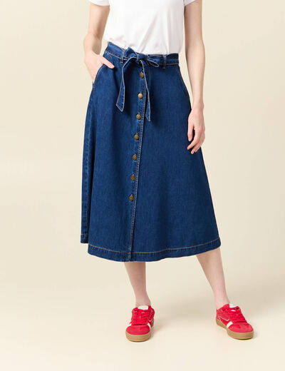 Jupe longue trapèze en jean denim stone femme