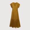 Robe fluide col v manches courtes vert olive femme