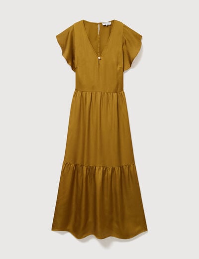 Robe fluide col v manches courtes vert olive femme