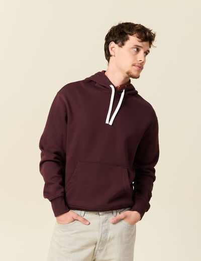 Sweat &agrave; capuche bordeaux homme
