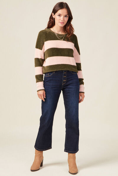 Pull manches longues vert kaki femme