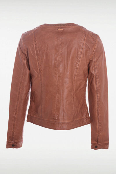 Veste cintrée zippée col rond marron femme