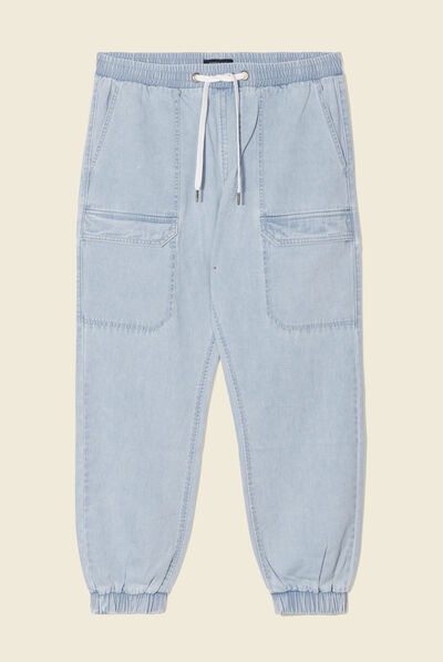 Jeans battle taille élastiquée denim bleach homme