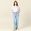 T-shirt cintr&eacute; col rond manches courtes blanc femme