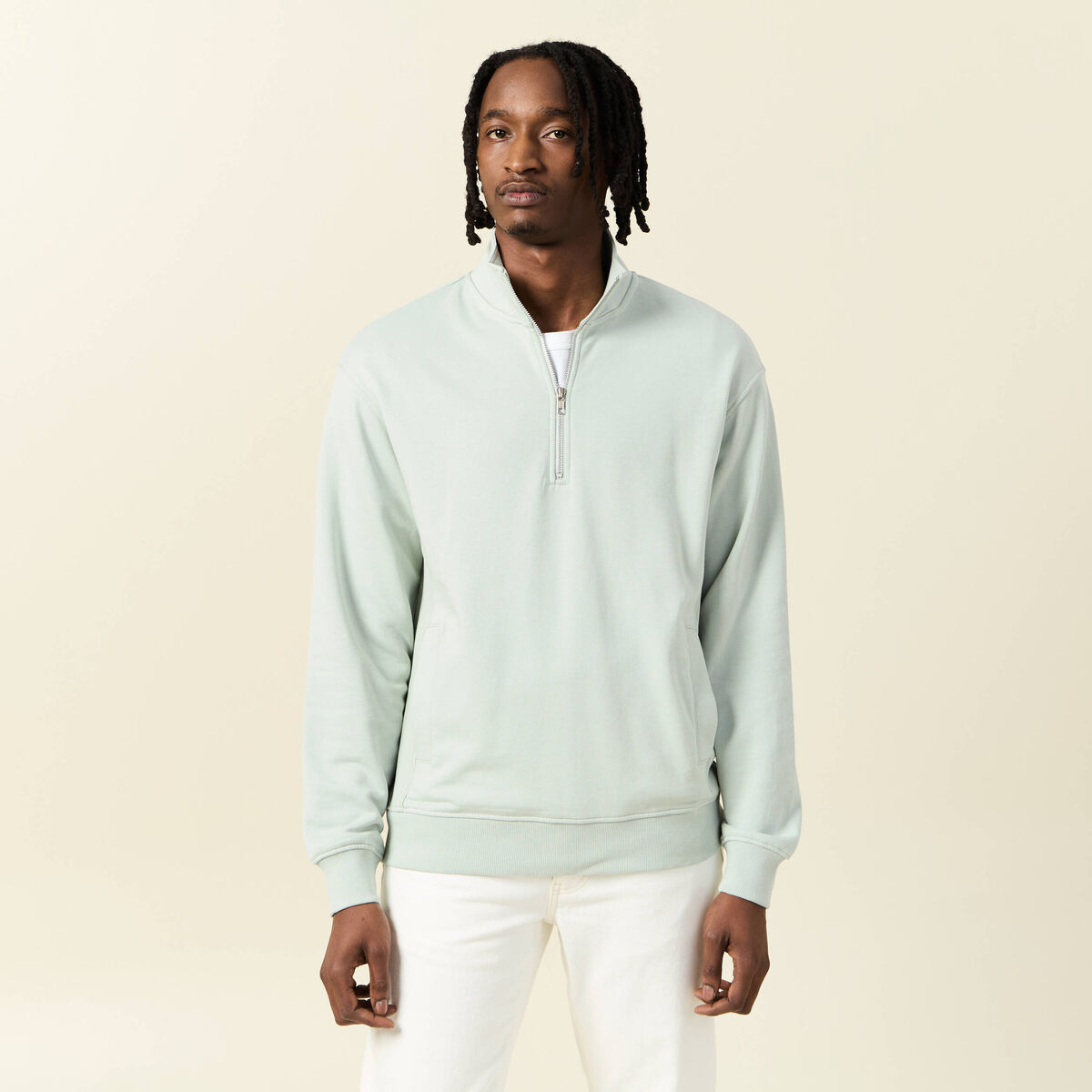 Sweat col camionneur vert clair homme