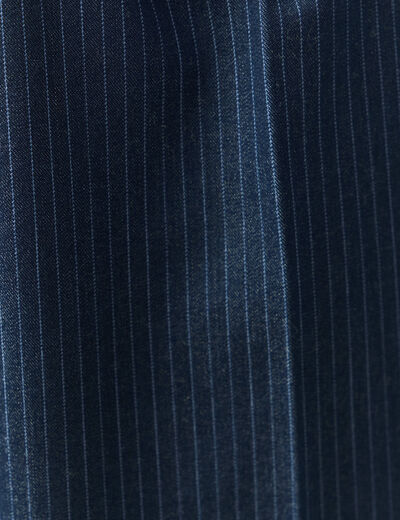 Pantalon large taille haute ray&eacute; bleu marine femme