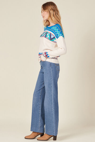 Pull manches longues bleu turquoise femme