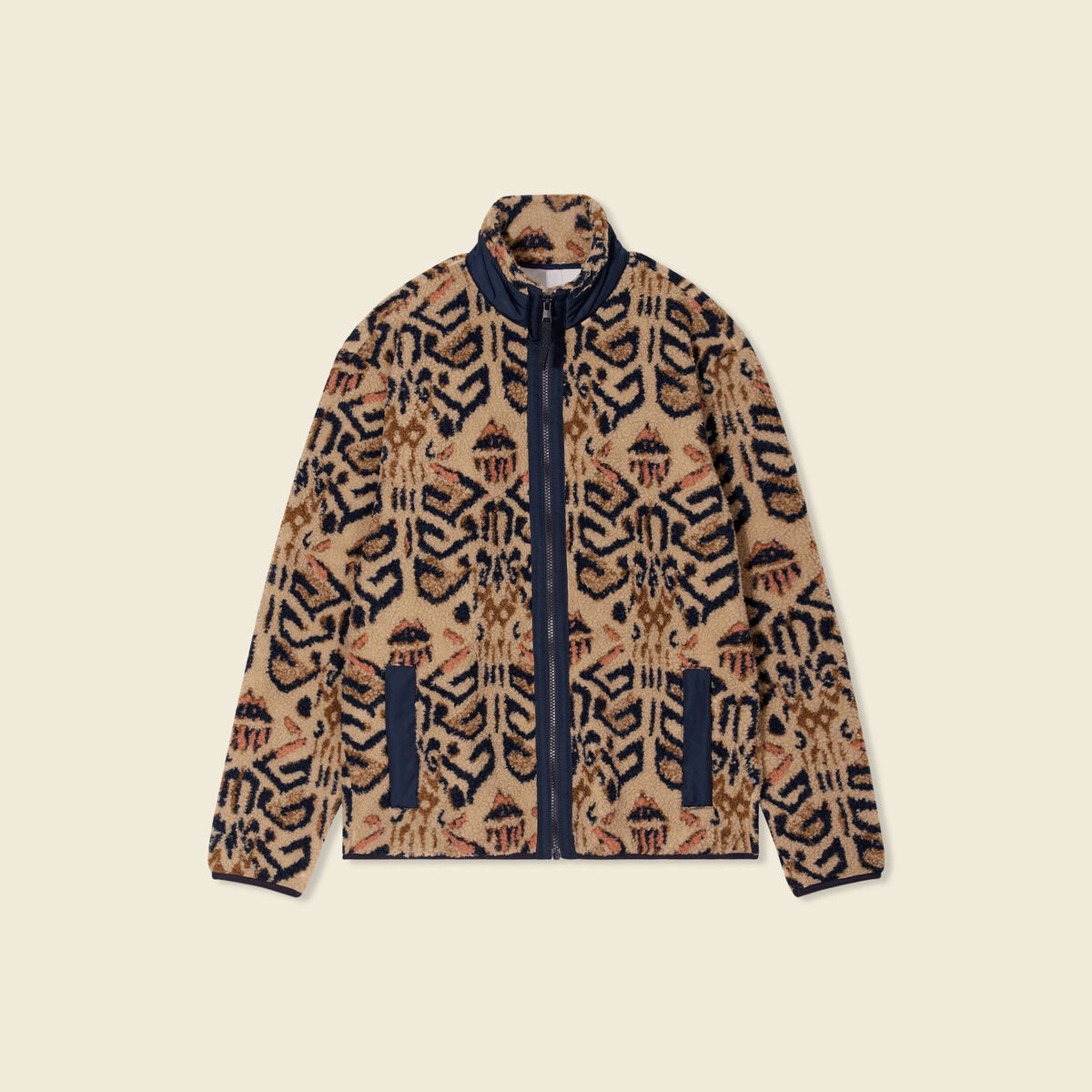Gilet manches longues zipp&eacute; sherpa beige homme