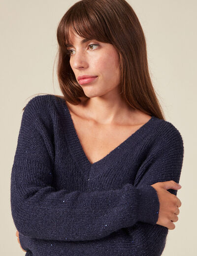 Pull éco-responsable bleu marine femme