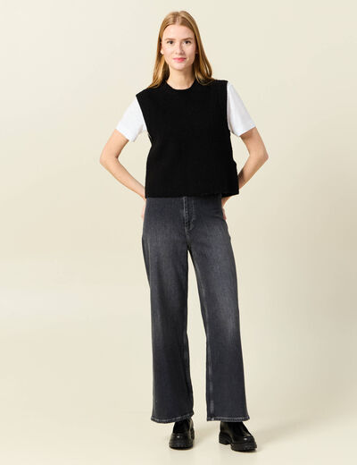Jeans wide leg taille haute denim gris femme