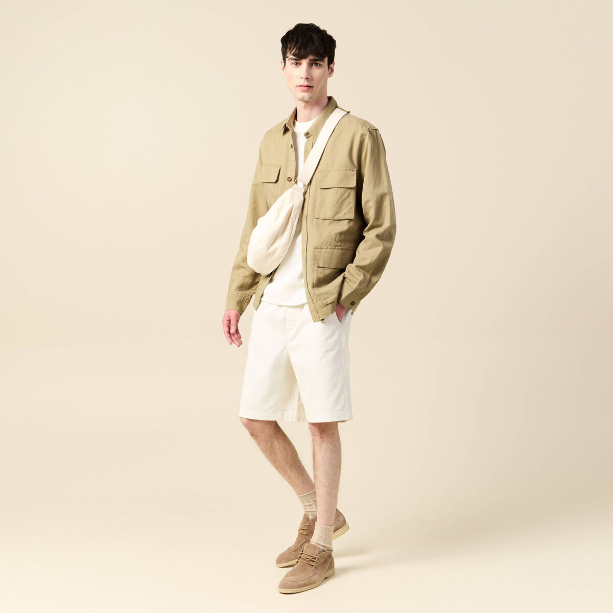 Veste oversize poches rabat taupe homme