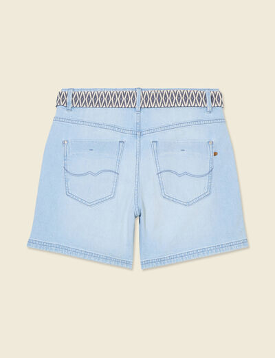 Short boyfriend ceinturé jean denim bleach femme