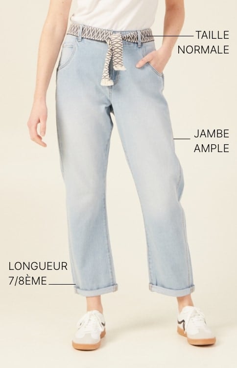 Taille normale, jambe ample, longueur 7/8ème