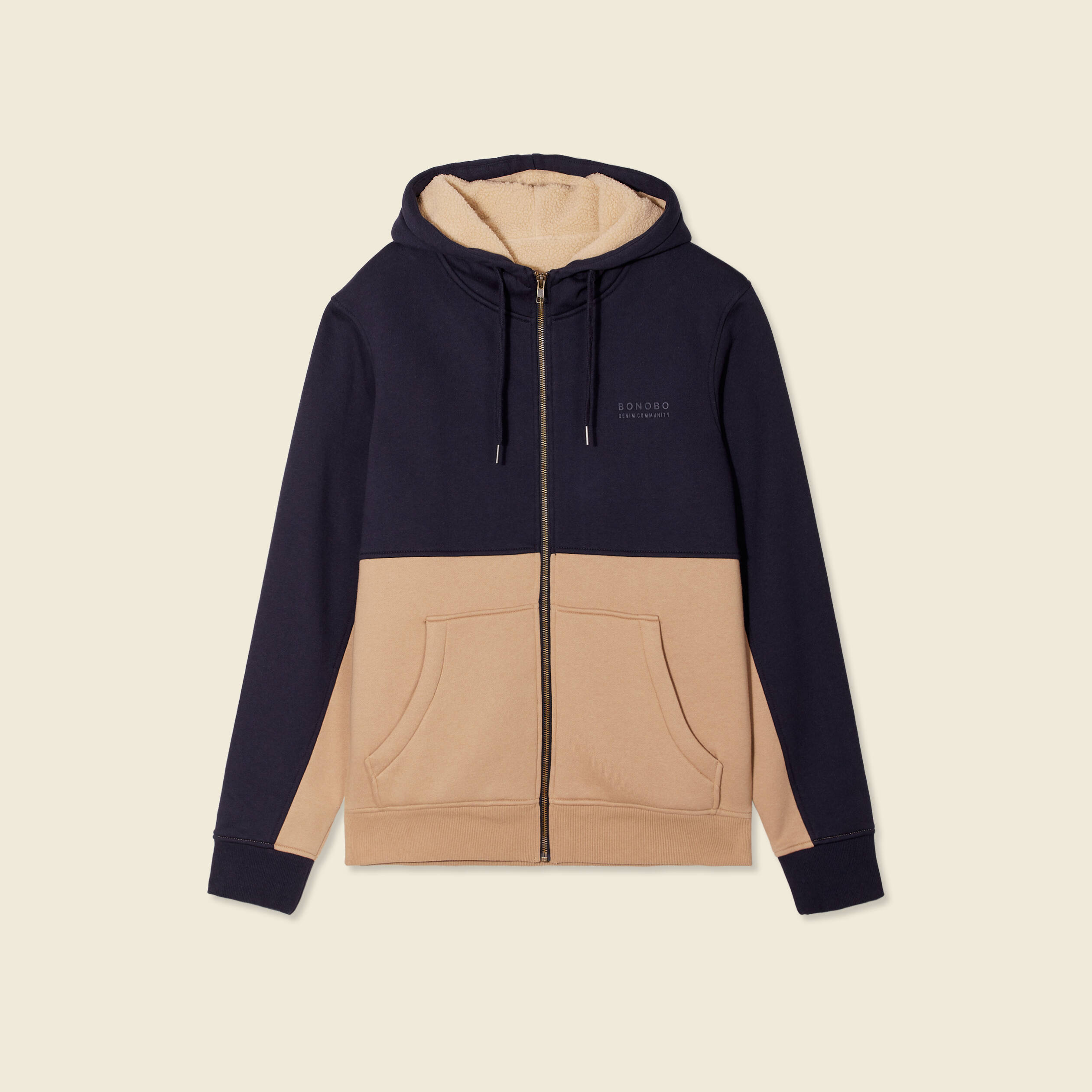 sweat zippe a capuche beige homme Sweat zippé à capuche beige homme