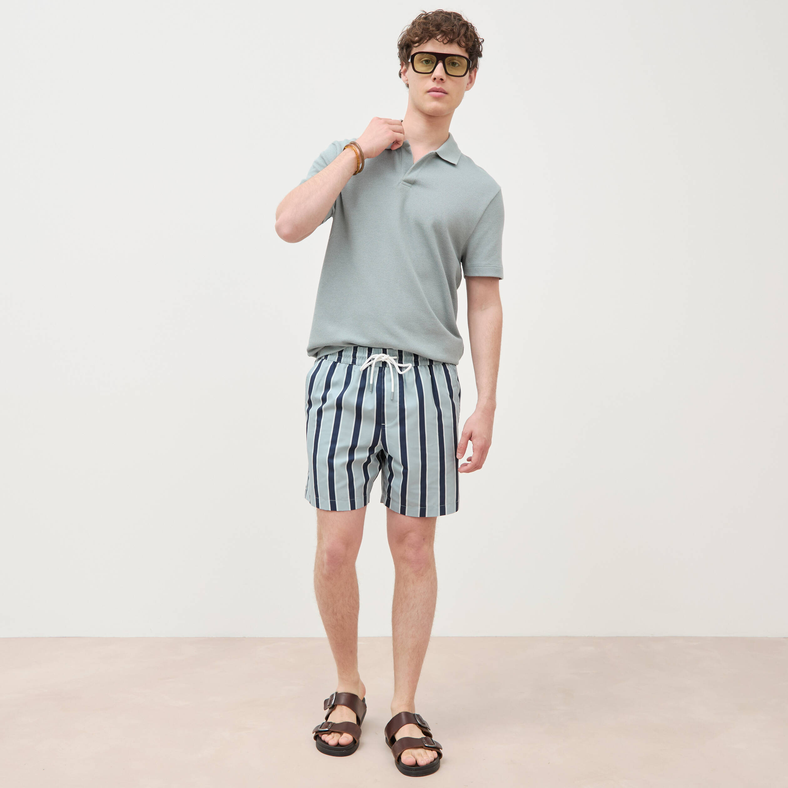Maillot de bain ray&eacute; doubl&eacute; bleu gris homme