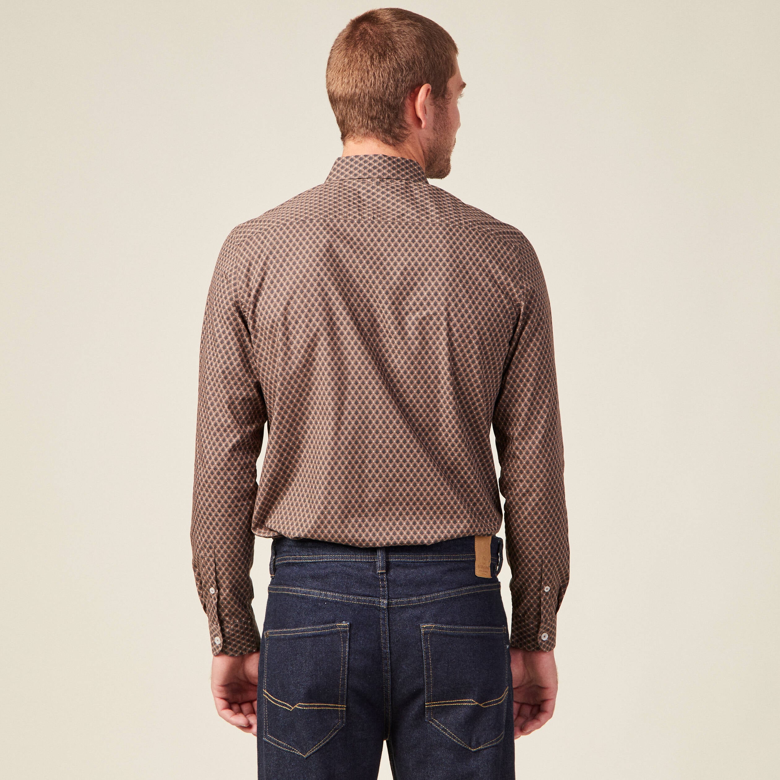 Chemise en coton manches longues marron homme