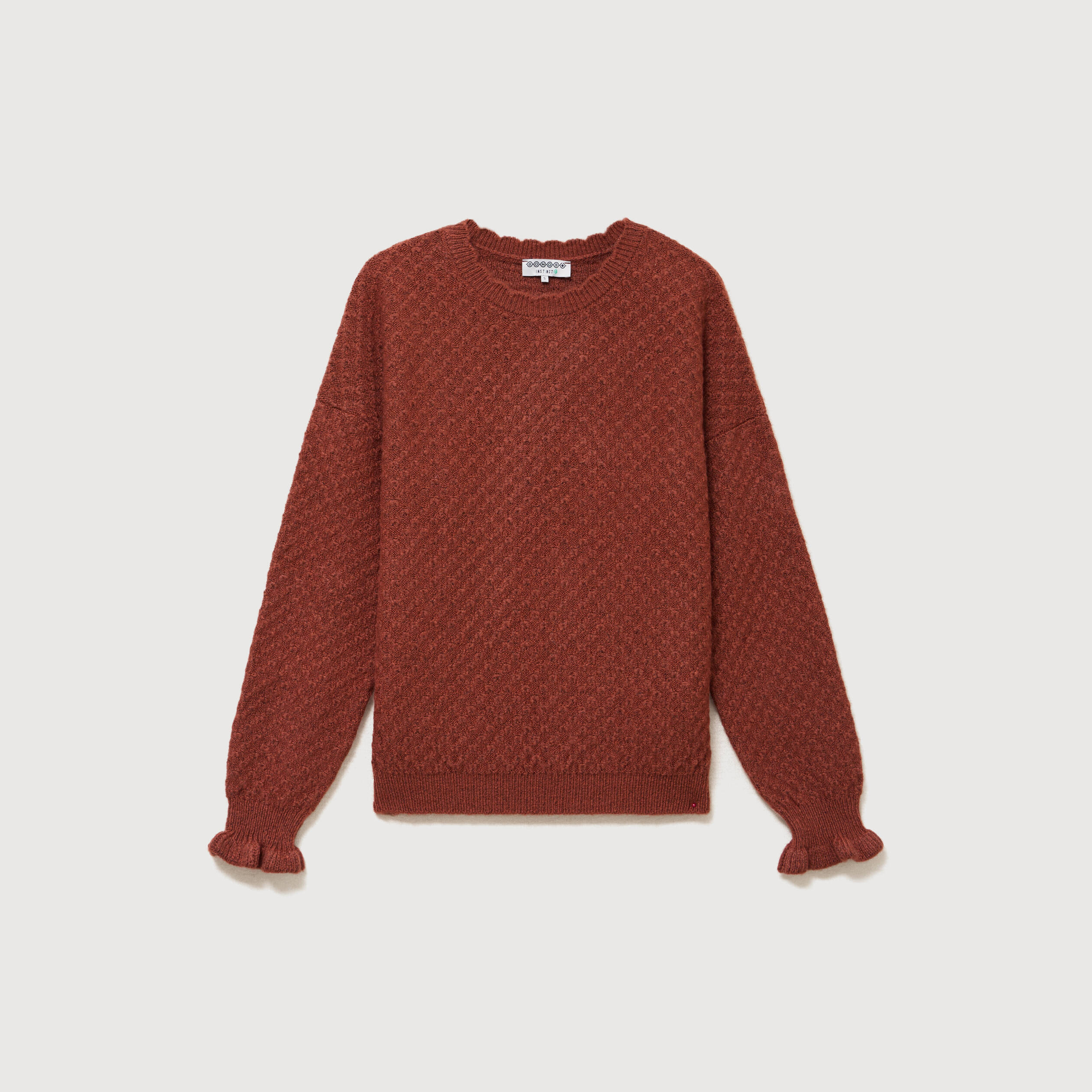 Pull droit col rond manches longues marron cognac femme