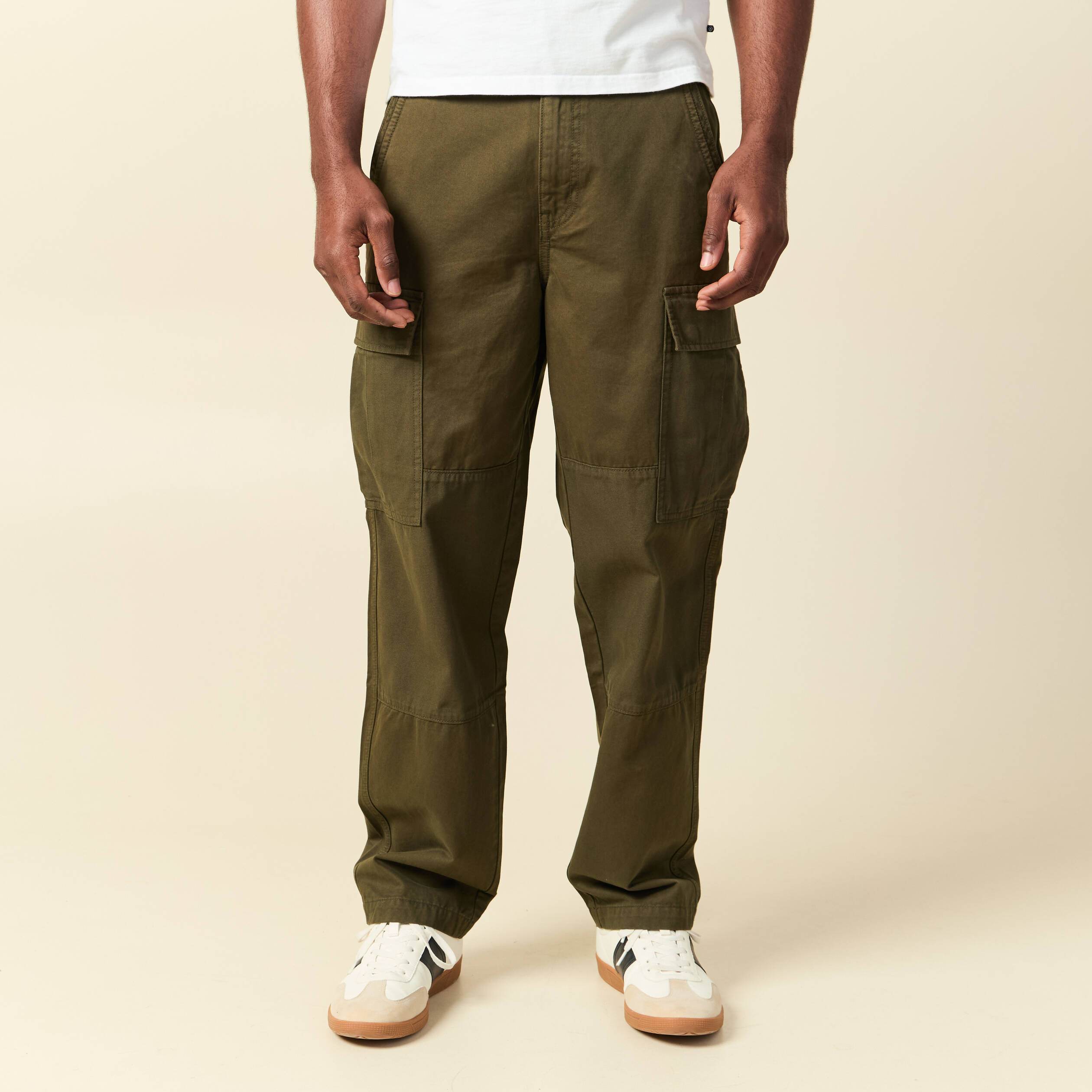 Pantalon cargo battle bi-mati&egrave;re coton vert kaki homme