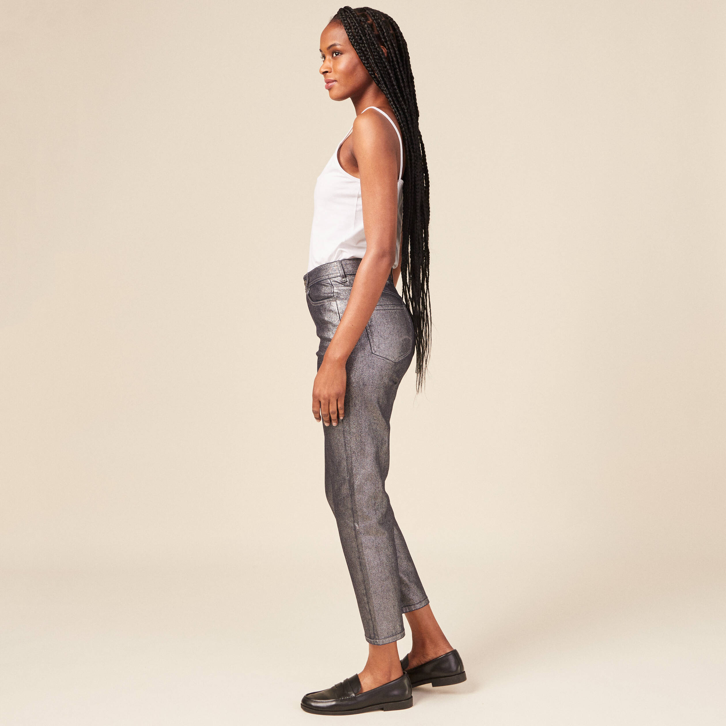 Pantalon gris argenté femme deals
