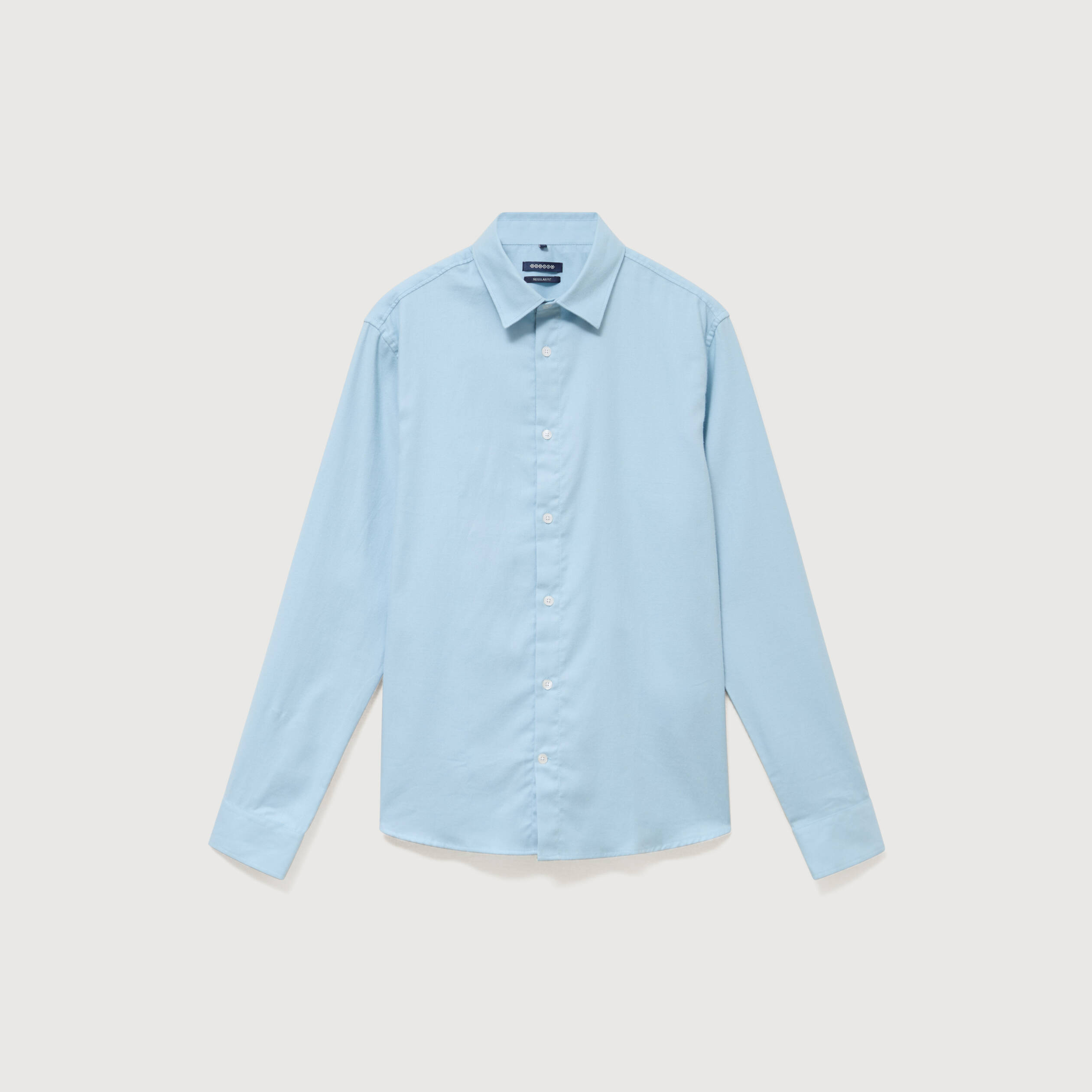 Chemise droite en coton manches longues bleu gris homme