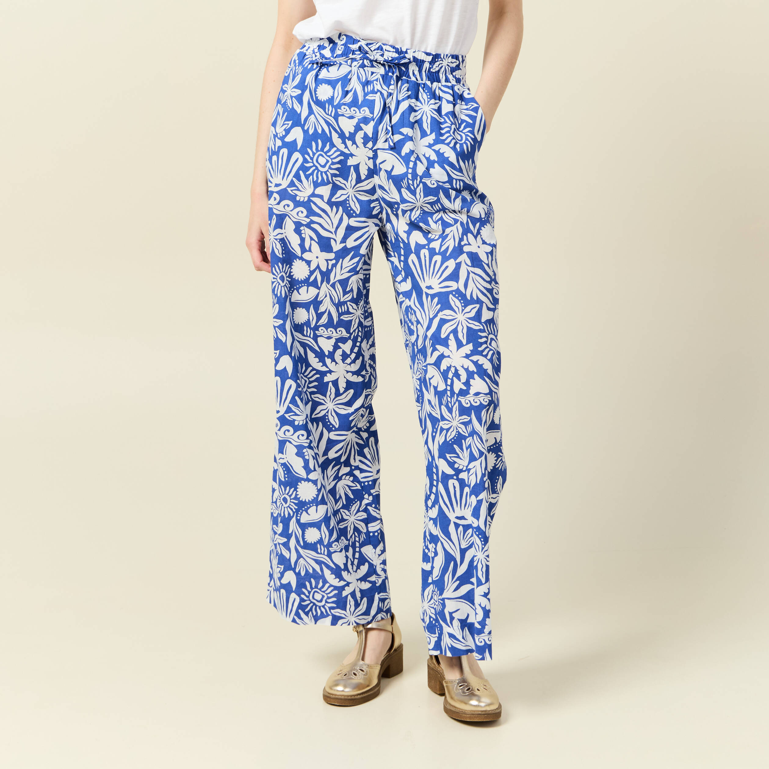 pantalon large taille haute bleu femme Pantalon large taille haute bleu femme