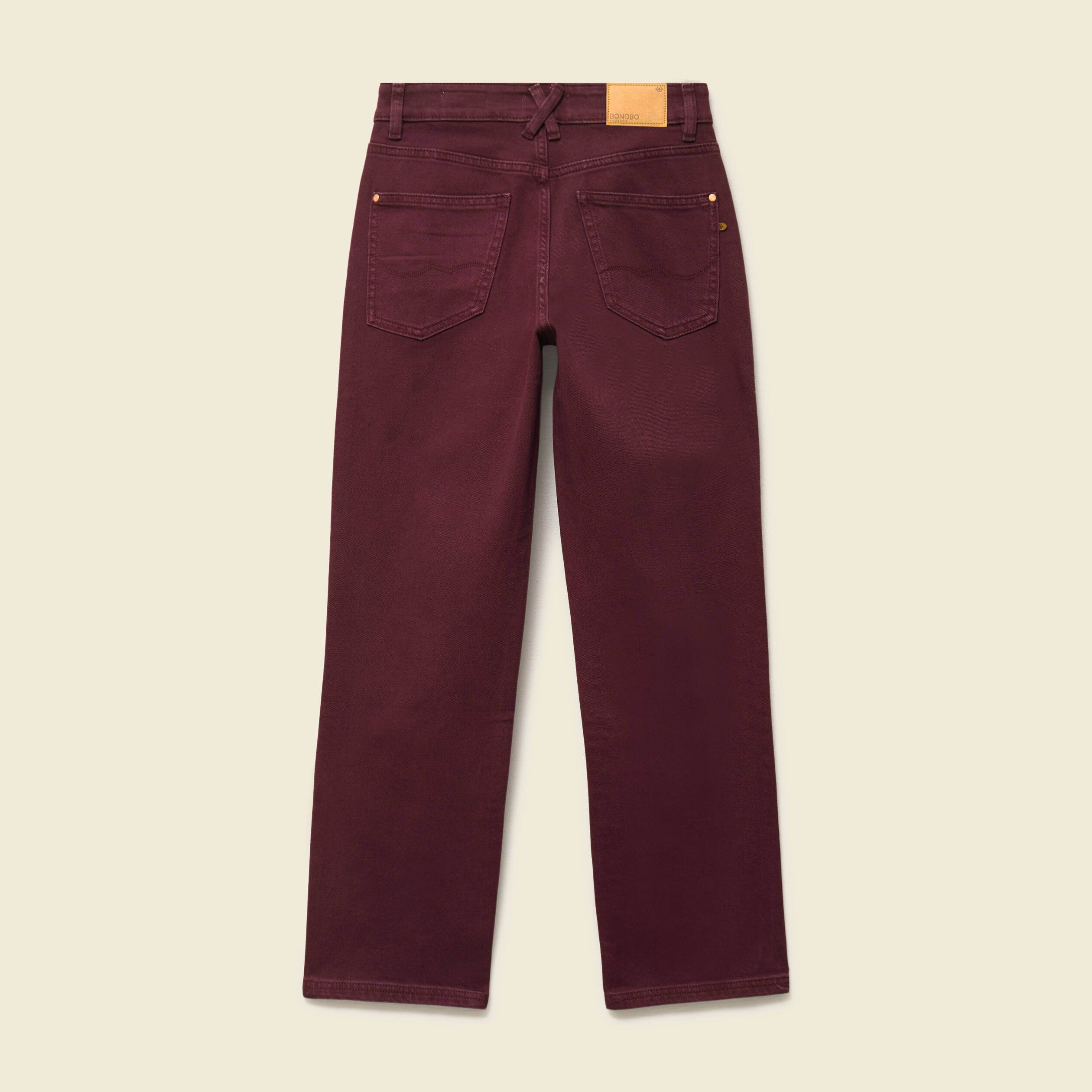 Jeans droit 7/8&egrave;me taille standard bordeaux femme