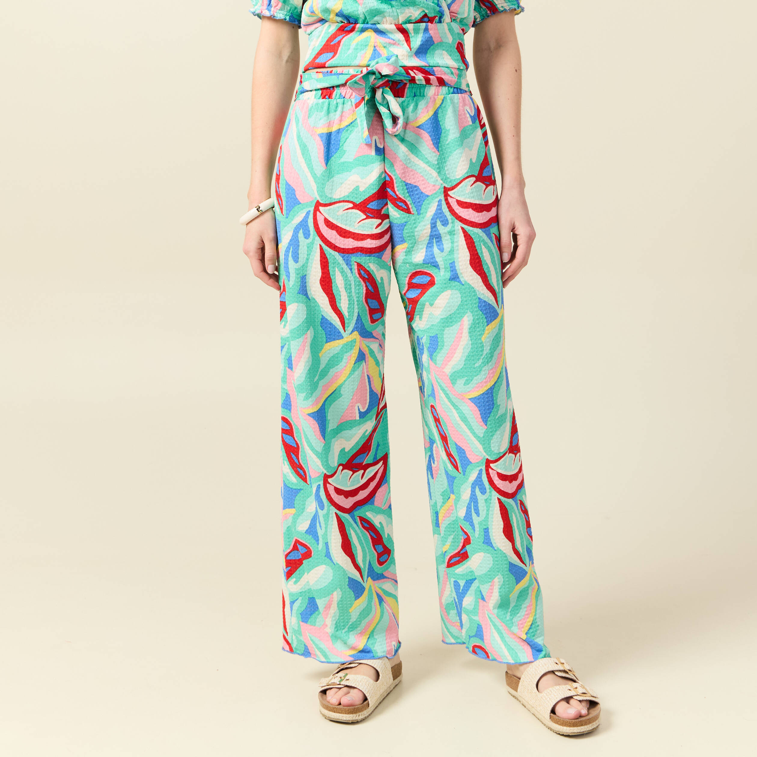 Pantalon fluide large multicolore femme
