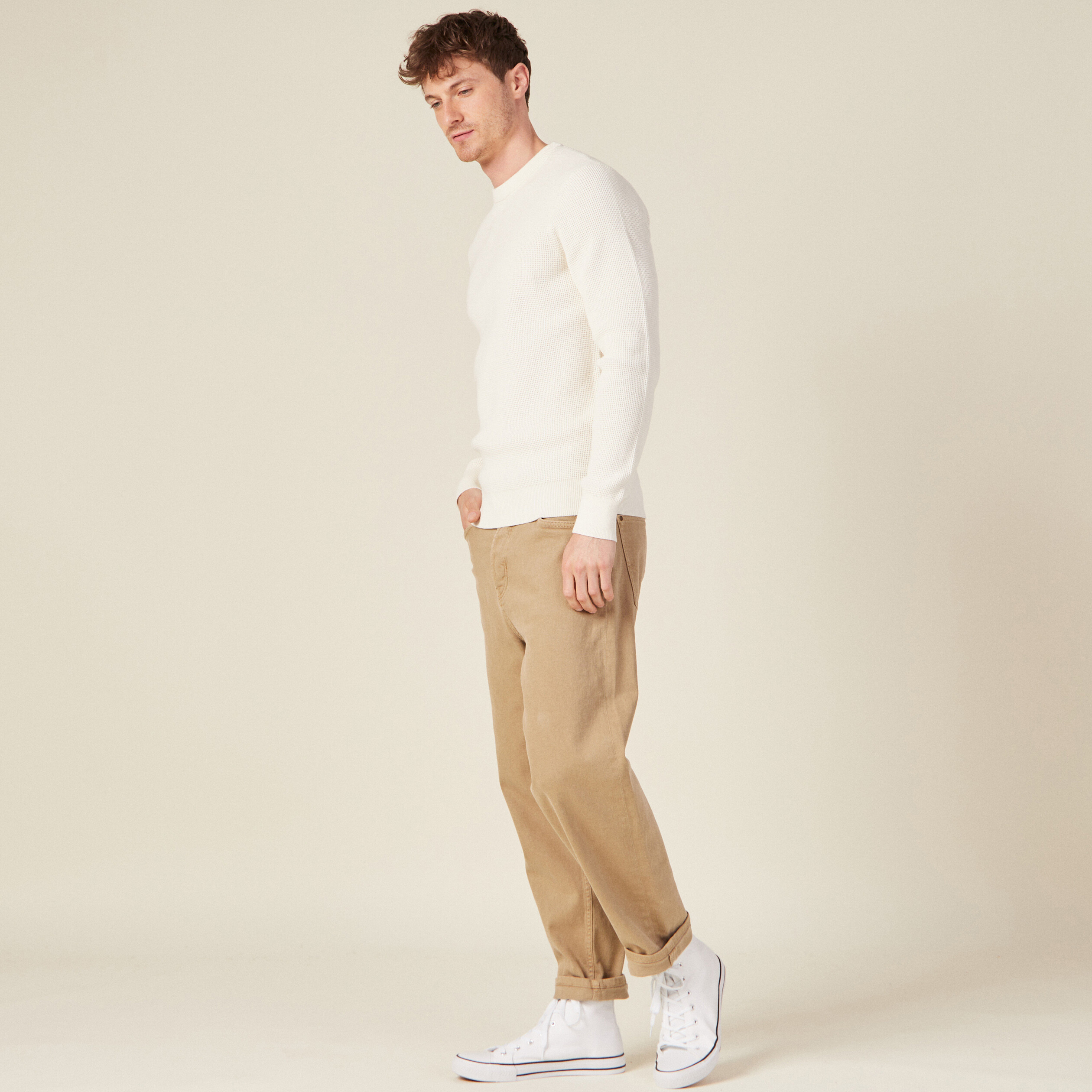 pull manches longues col rond ecru homme Pull manches longues col rond ecru homme