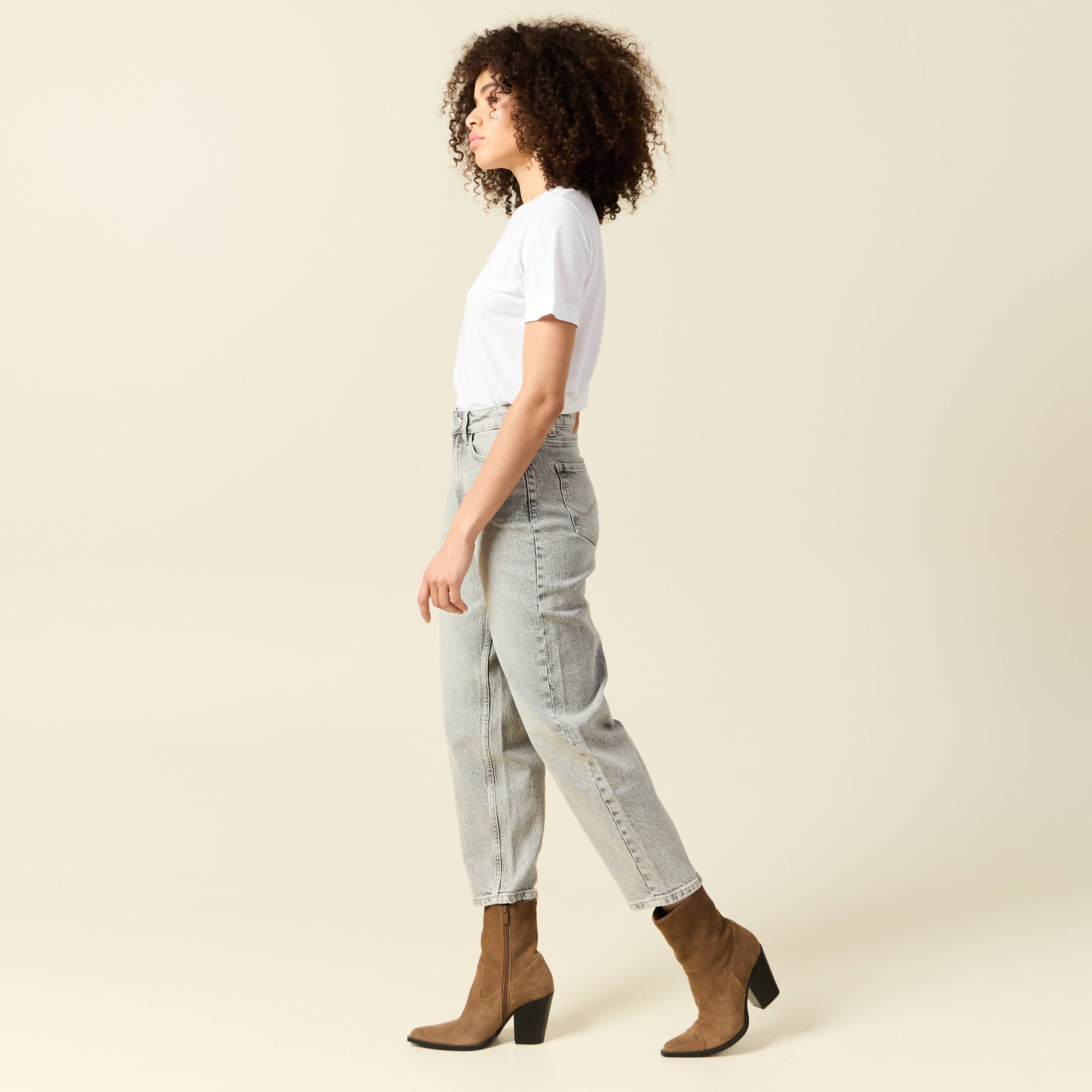 jeans barrel slouchy taille haute 78eme denim gris clair femme Jeans barrel slouchy taille haute 7/8ème denim gris clair femme