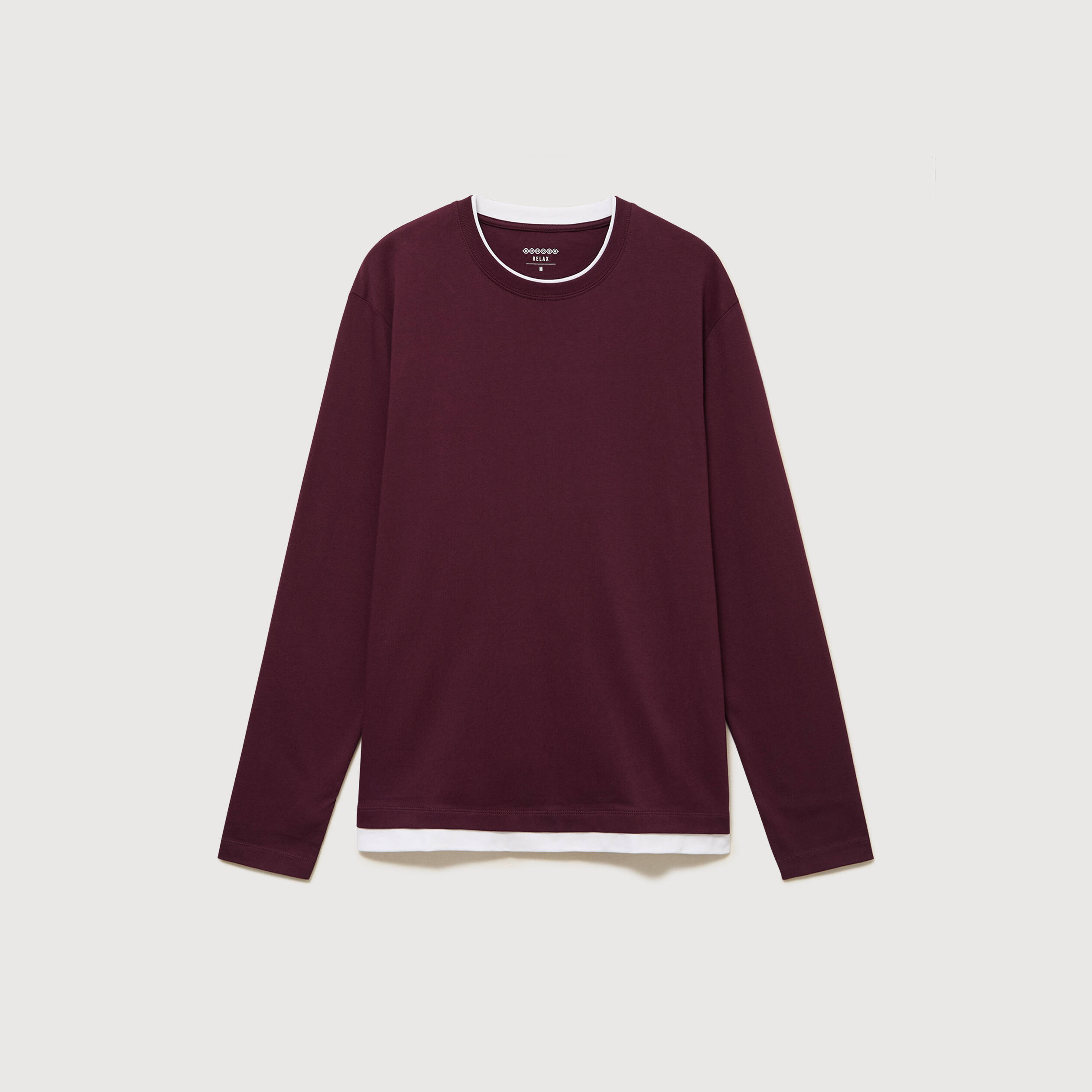 T-shirt droit col rond manches longues prune homme