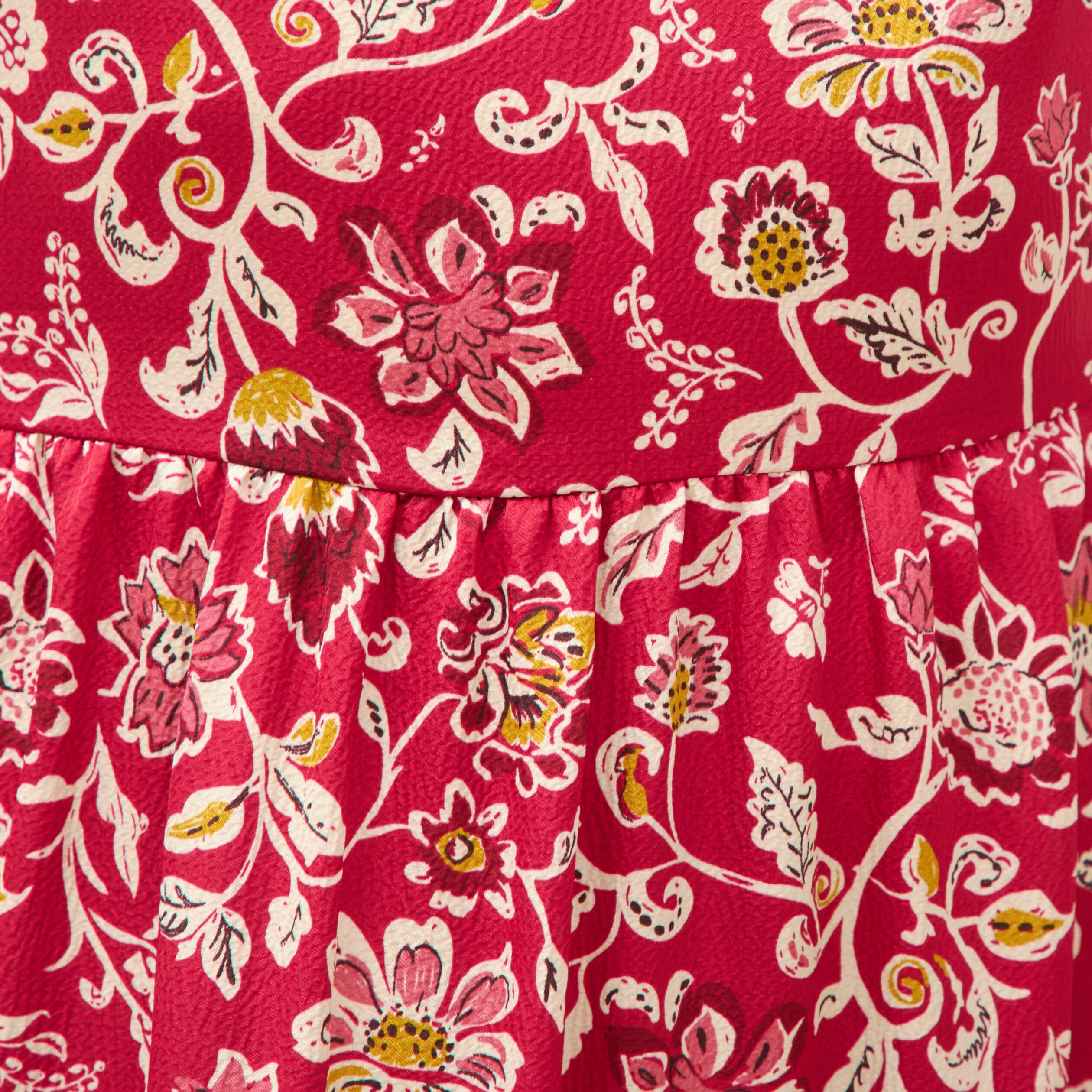 Robe fluide col v manches courtes rouge cerise femme