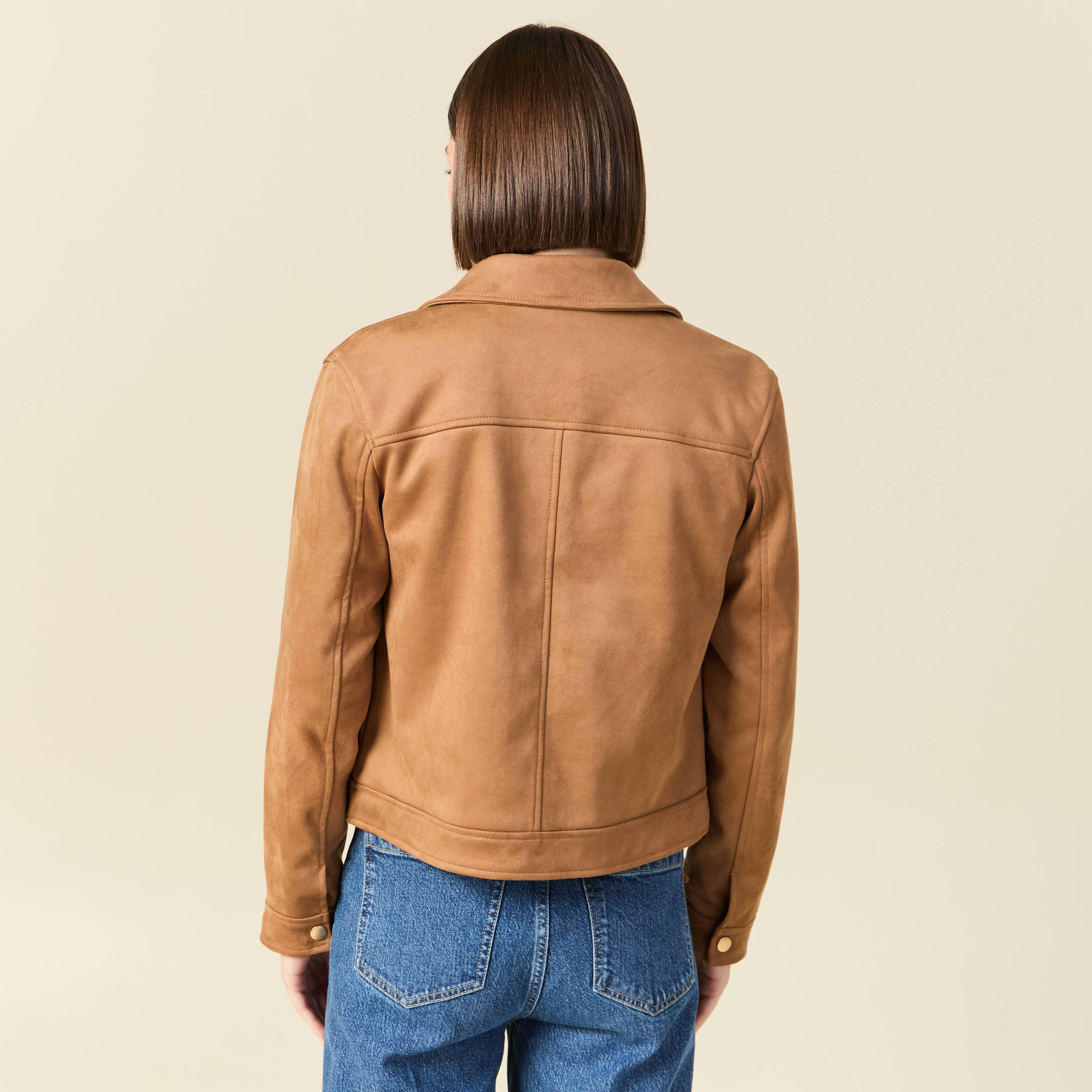 Blouson manches longues col classique marron femme