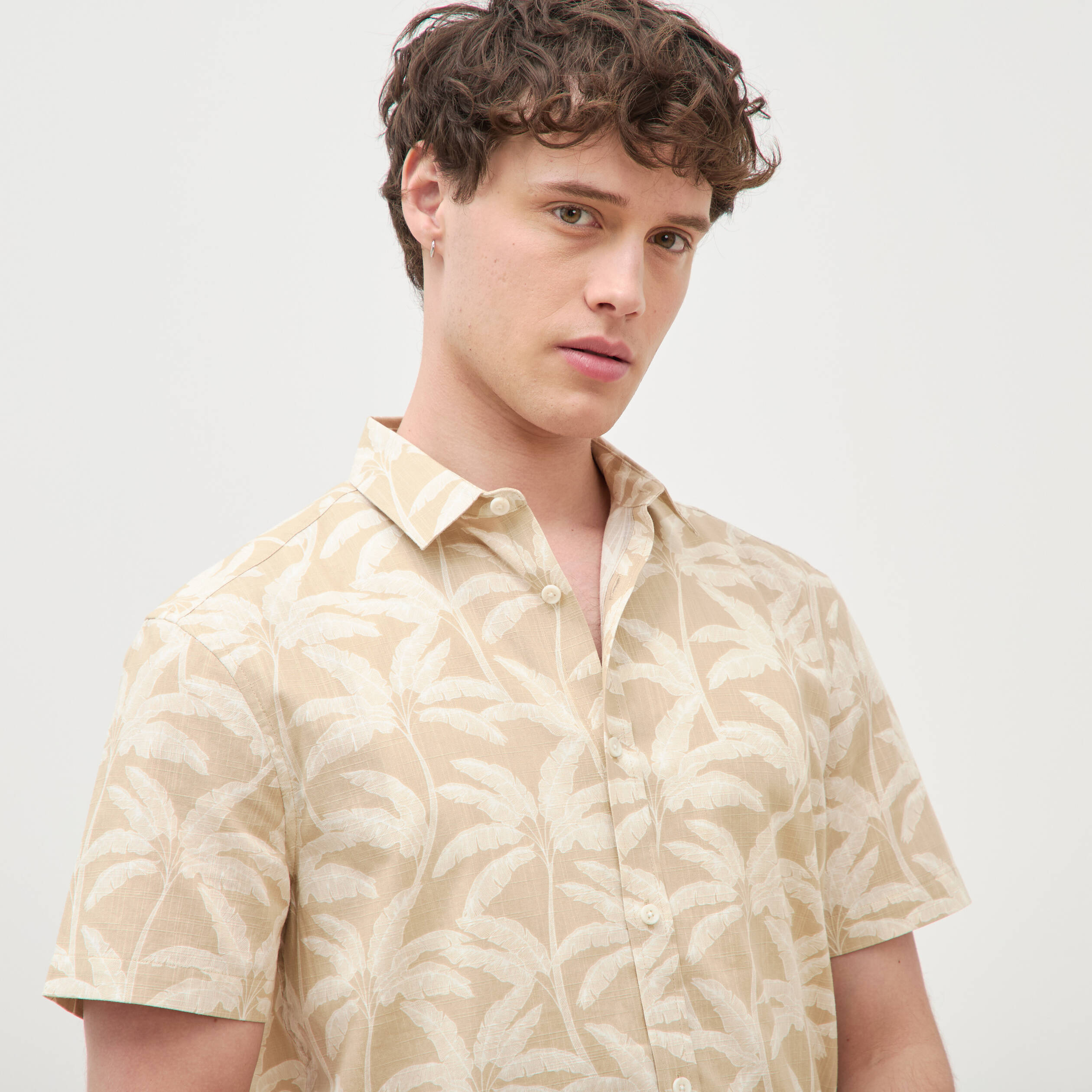 Chemise manches courtes beige moyen homme