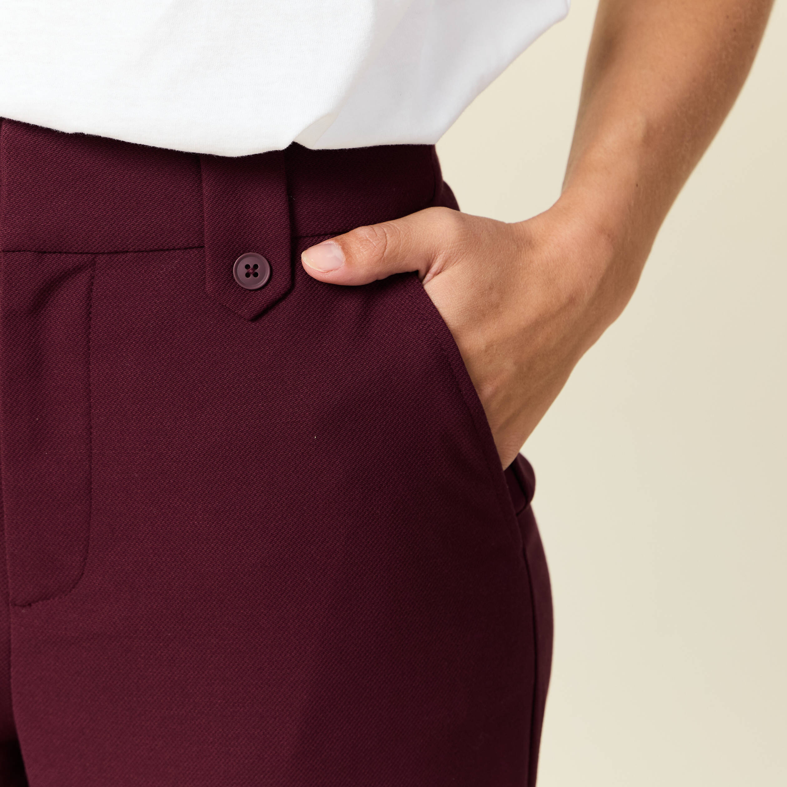Pantalon large taille haute prune femme