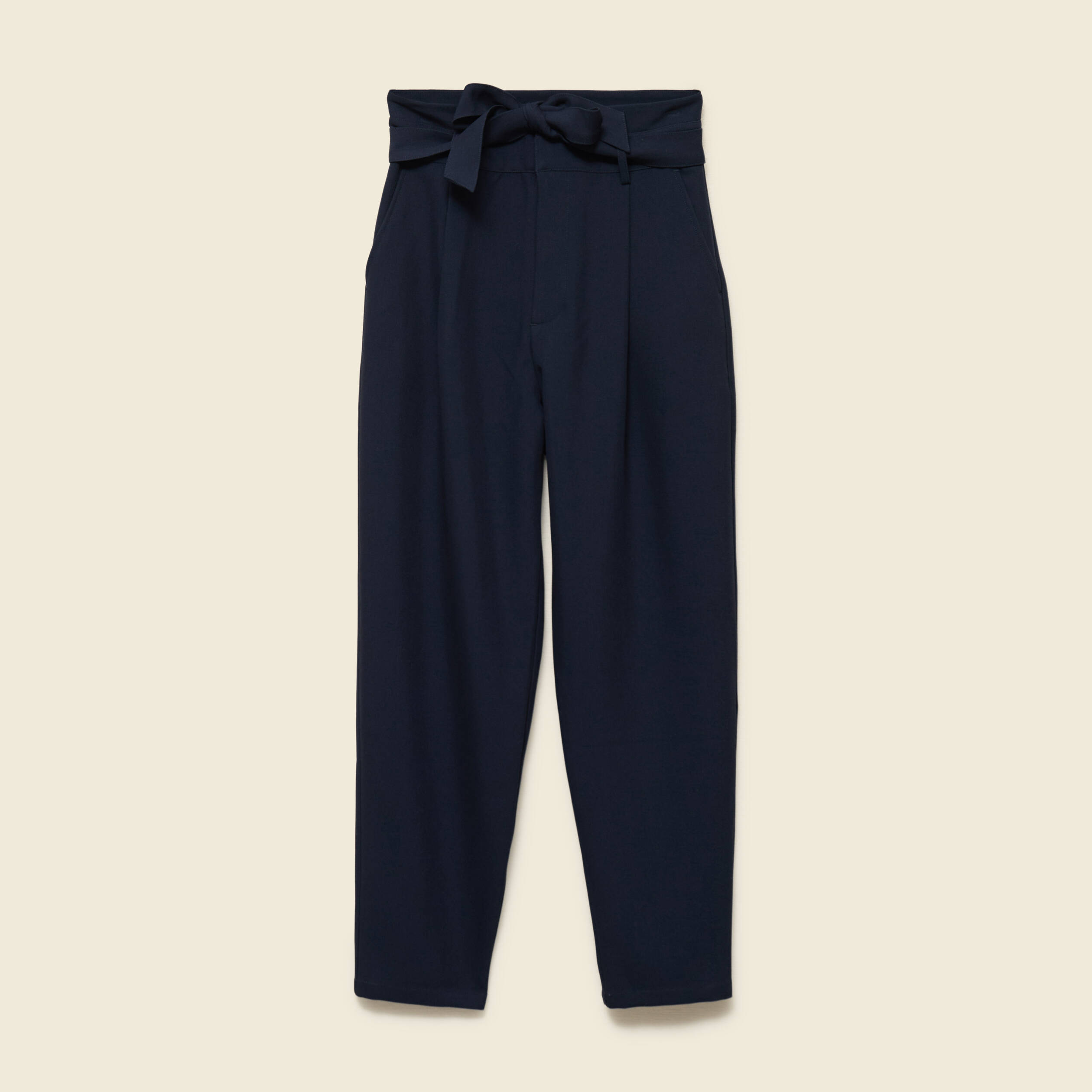 Pantalon carotte taille haute bleu marine femme