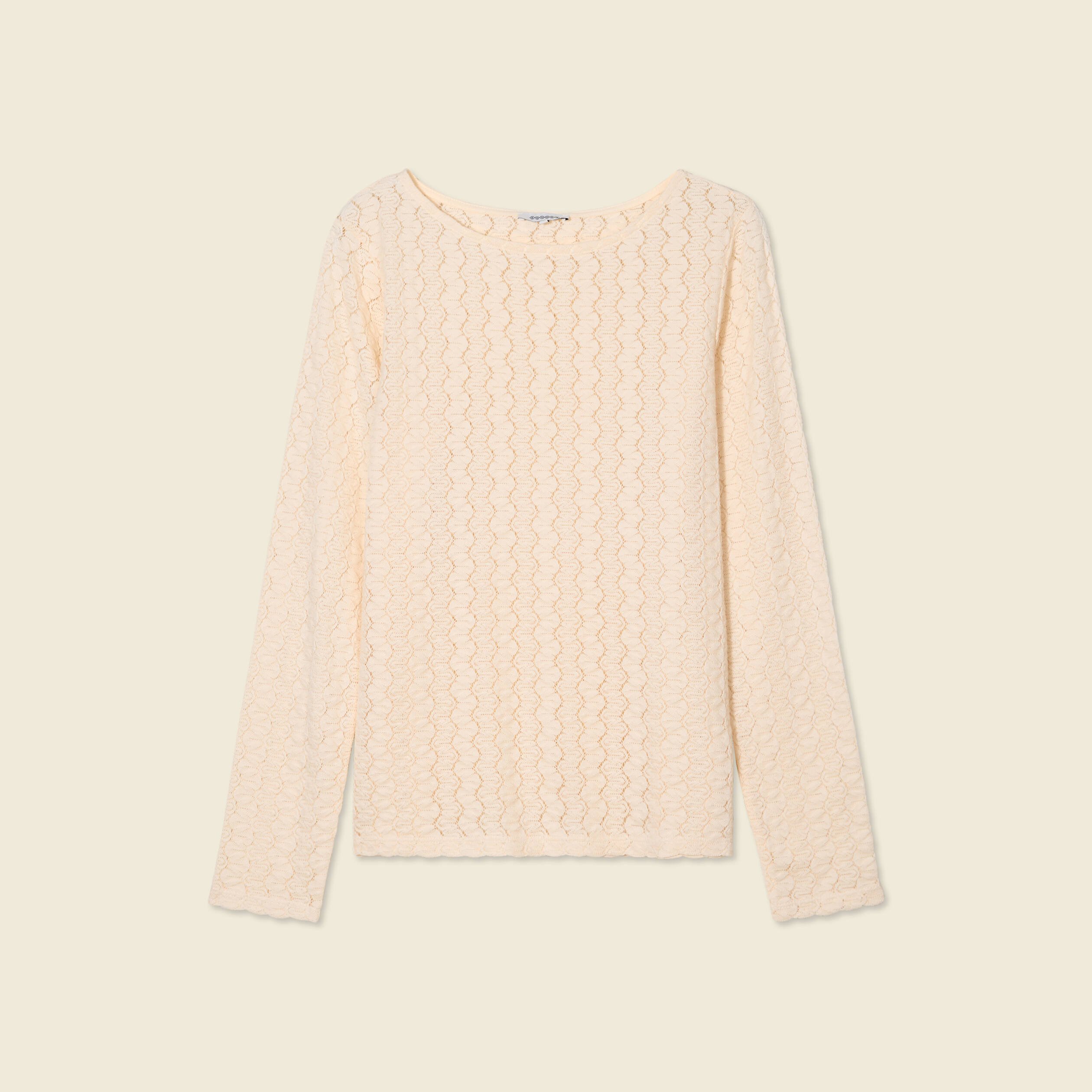 t shirt manches longues ajoure ecru femme T-shirt manches longues ajouré ecru femme