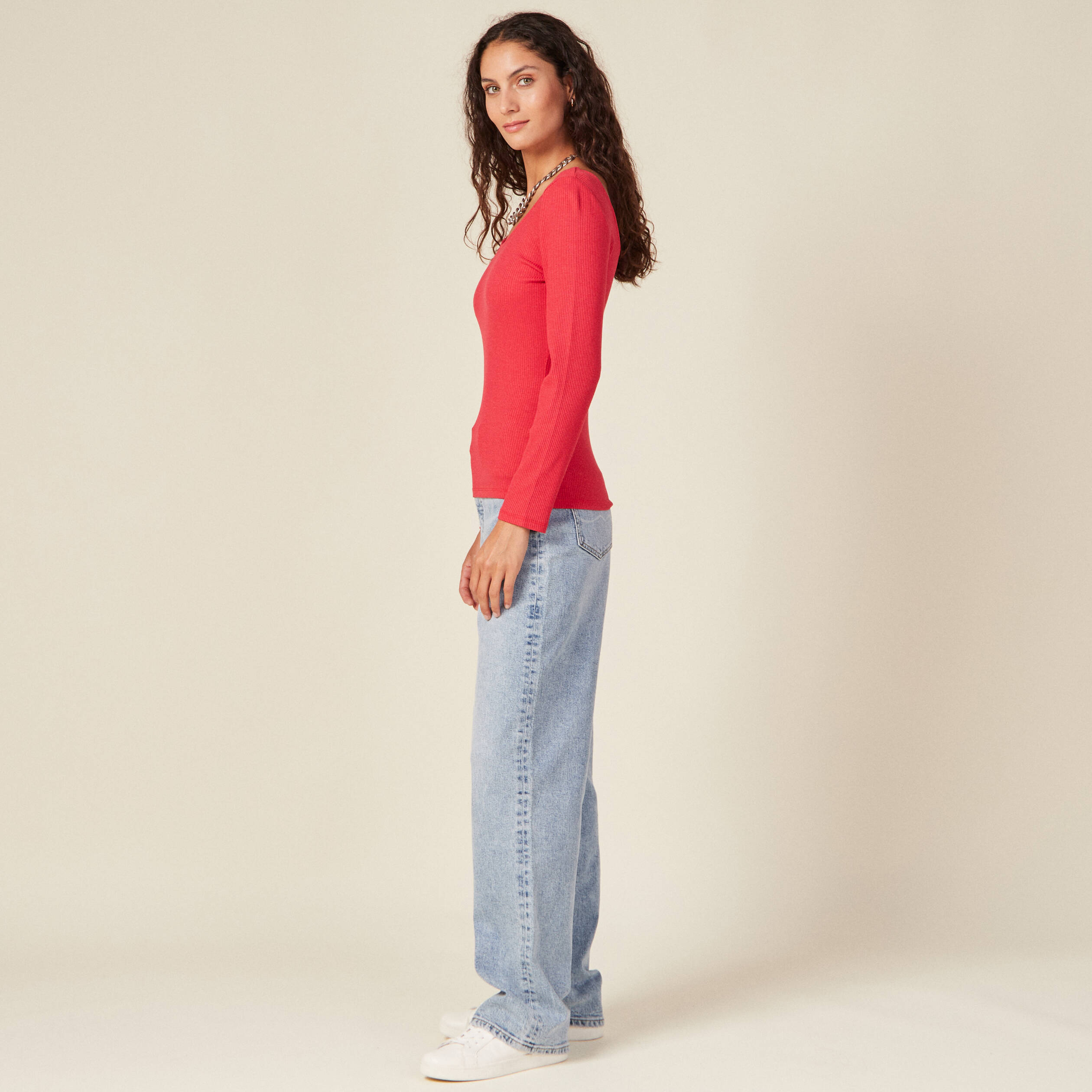 T shirt manche longue rouge femme deals